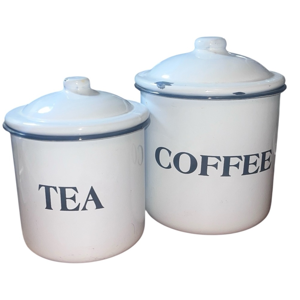 ☕️ White Enamel Tea & Coffee Canister Set